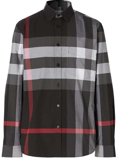 Shop Burberry Check Shirt In Grey