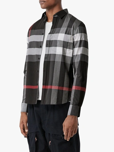 Shop Burberry Check Shirt In Grey