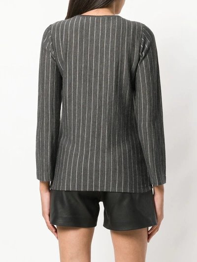Pre-owned Saint Laurent 1970's Pinstripe Buttoned Blouse In Grey
