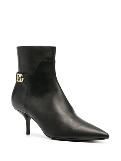Shop Dolce & Gabbana Logo Plaque Mid-heel Ankle Boots In Black