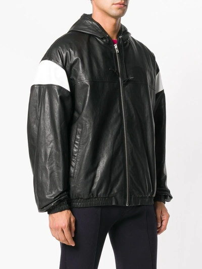 Shop Kenzo Leather Hooded Jacket In Black