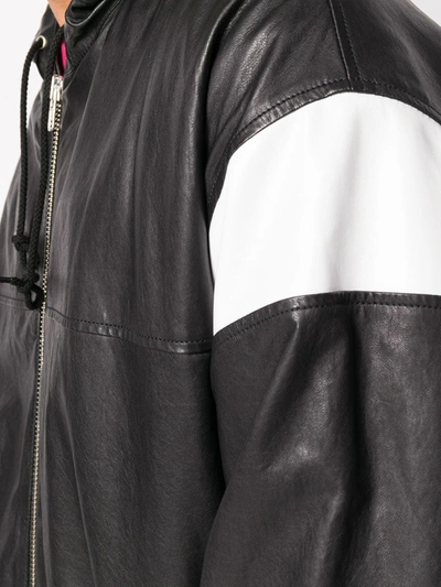Shop Kenzo Leather Hooded Jacket In Black