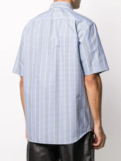 Shop Oamc Short Sleeve Checked Print Shirt In Blue