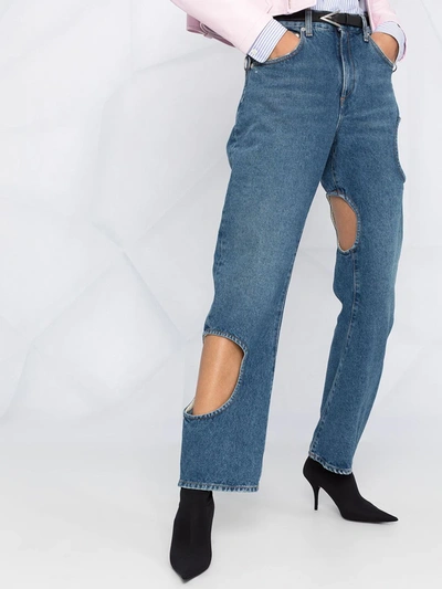 Shop Off-white Cut-out Baggy Jeans In Blue