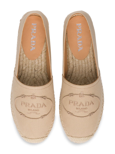 Shop Prada Embroidered Logo Espadrilles In Neutrals