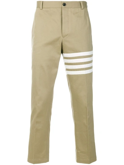 Shop Thom Browne Seamed 4-bar Stripe Unconstructed Chino Trouser In Cotton Twill In Neutrals