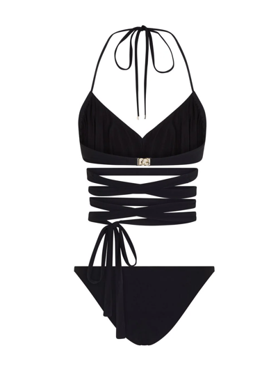 Shop Dolce & Gabbana Wraparound Halterneck Bikini In Schwarz