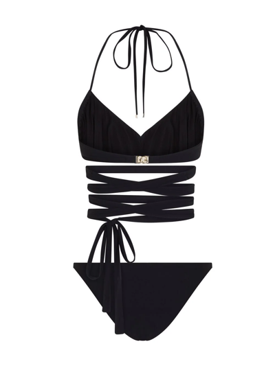 Dolce & Gabbana Crossover Strap Tie-detail Bikini In Schwarz