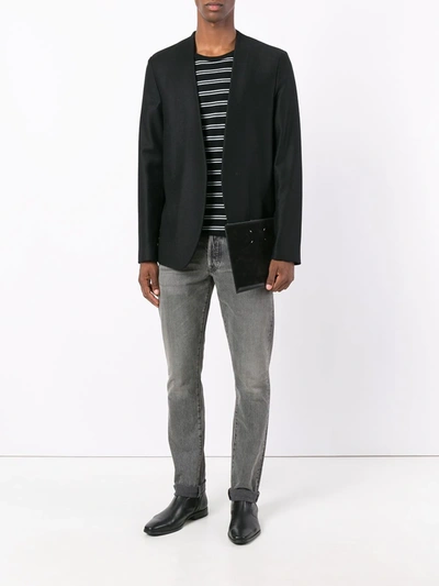 Shop Maison Margiela Collarless Vigin-wool Blazer In Black