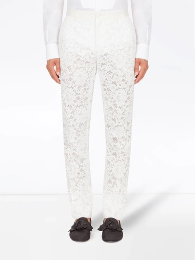 Shop Dolce & Gabbana Cordonetto-lace Straight-leg Trousers In White