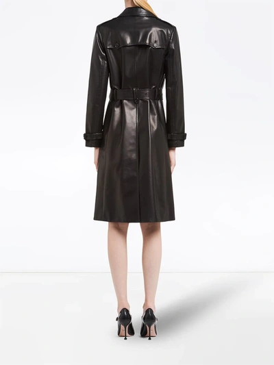 Shop Prada Double Breasted Leather Coat In Black