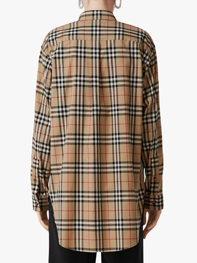 Shop Burberry Vintage Check Stretch Cotton Oversized Shirt In Neutrals