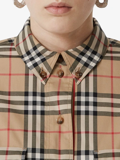 Shop Burberry Vintage Check Stretch Cotton Oversized Shirt In Neutrals