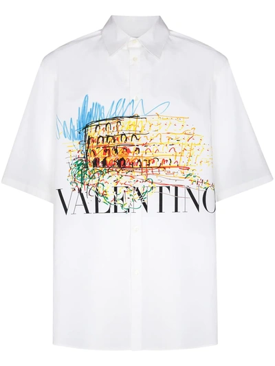 Shop Valentino Roman Sketches Print Shirt In White