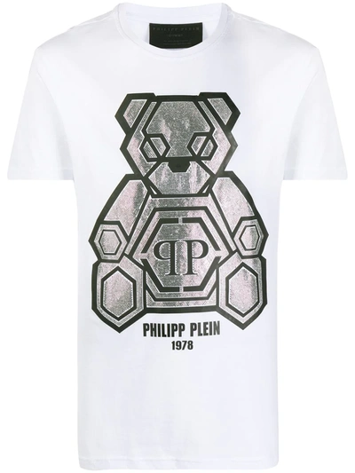 Philipp Plein Teddy Bear T-shirt In White Cotton With Rhinestones In Bianco  | ModeSens