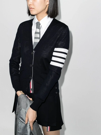Thom Browne 4-bar Stripe Printed Cardigan In Blue