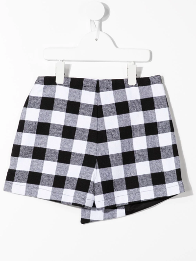 Msgm Kids Shorts With White And Black Gingham Motif In Black