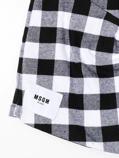 Msgm Kids Shorts With White And Black Gingham Motif In Black