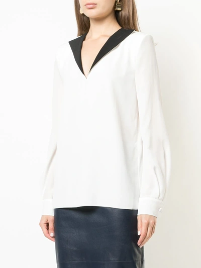 Shop Givenchy Contrast V-neck Blouse In White