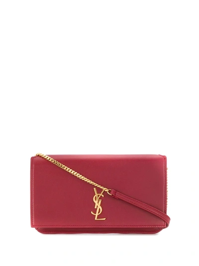 Shop Saint Laurent Monogram Phone Holder Bag In Red