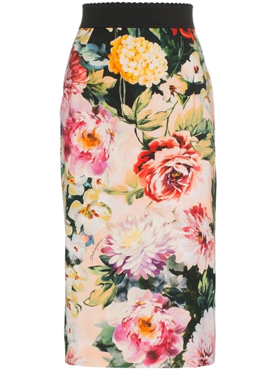 Shop Dolce & Gabbana Floral Print Pencil Skirt In Multicolour