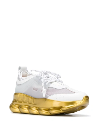 Shop Versace Chain Reaction Sneakers In White ,gold