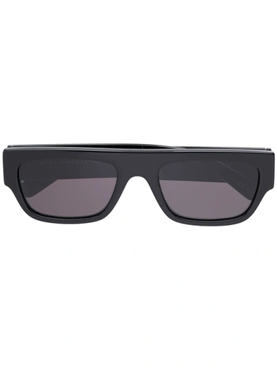 Shop Stella Mccartney Rhinestone Logo Rectangular-frame Sunglasses In Black