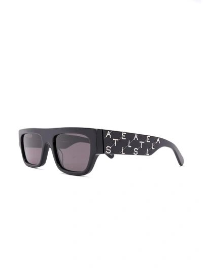 Shop Stella Mccartney Rhinestone Logo Rectangular-frame Sunglasses In Black