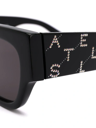 Shop Stella Mccartney Rhinestone Logo Rectangular-frame Sunglasses In Black