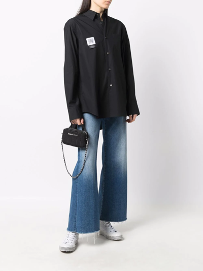 Fumito Ganryu Logo-patch Draped Cotton Shirt In Schwarz