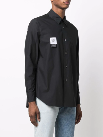 Fumito Ganryu Logo-patch Draped Cotton Shirt In Schwarz