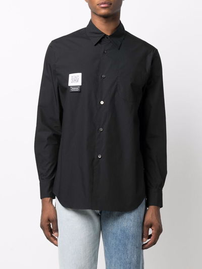 Fumito Ganryu Logo-patch Draped Cotton Shirt In Schwarz