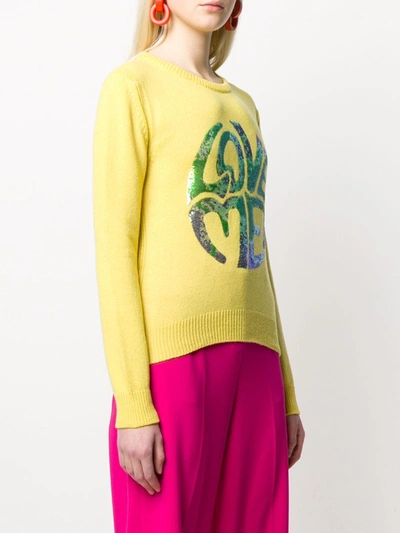 Shop Alberta Ferretti Long Sleeve Sequin-embellished Logo Pullover In Yellow
