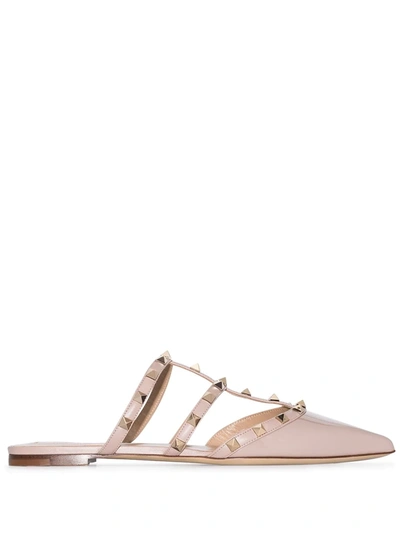 Valentino Garavani Neutral Rockstud Leather Mules In Poudre ModeSens