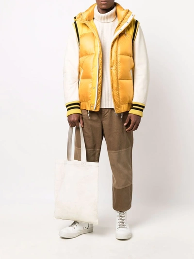 Shop Sacai Contrast-sleeve Padded Jacket In Yellow
