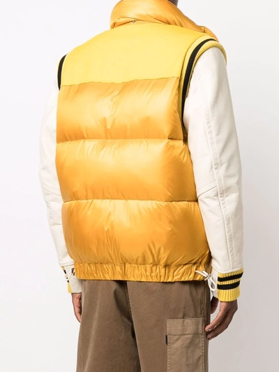 Shop Sacai Contrast-sleeve Padded Jacket In Yellow