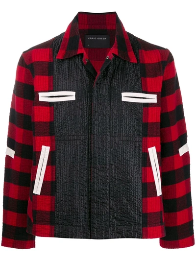 Shop Craig Green Contrast Panel Check Jacket In Black