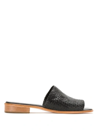 Shop Sarah Chofakian Textured Leather Slides In Black