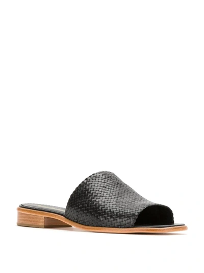 Sarah Chofakian Textured Leather Slides In Black