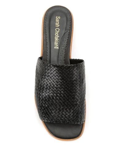 Shop Sarah Chofakian Textured Leather Slides In Black