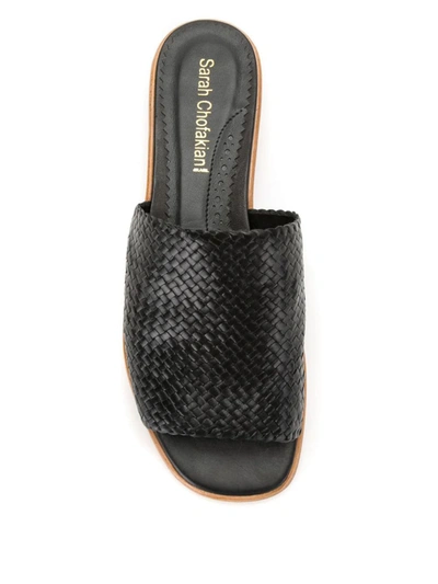 Sarah Chofakian Textured Leather Slides In Black