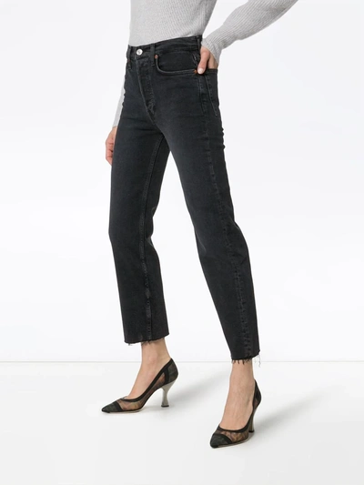 Re/done Stovepipe Raw Hem Jeans In Black