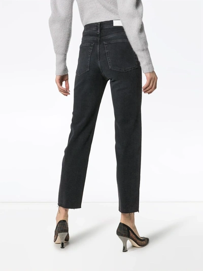 Re/done Stovepipe Raw Hem Jeans In Black