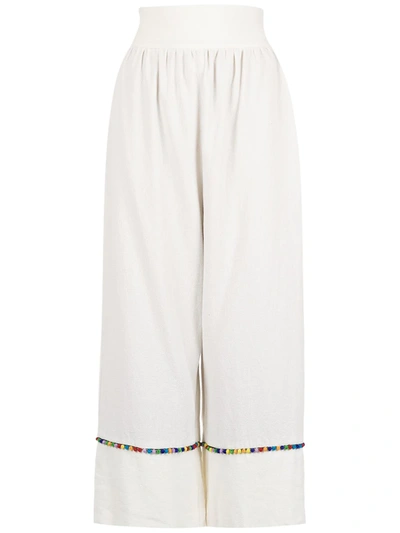 Shop Olympiah Inca Pompom Pantacourt Trousers In White