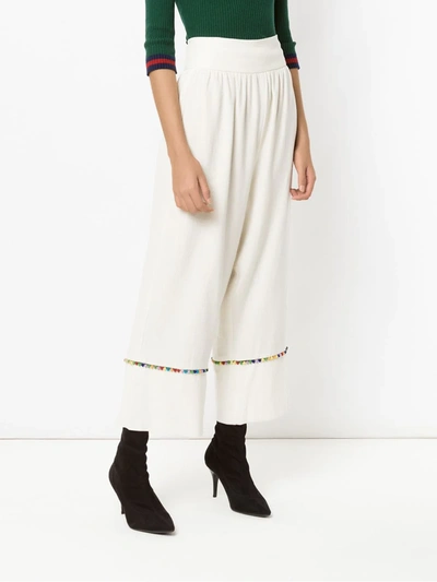 Shop Olympiah Inca Pompom Pantacourt Trousers In White