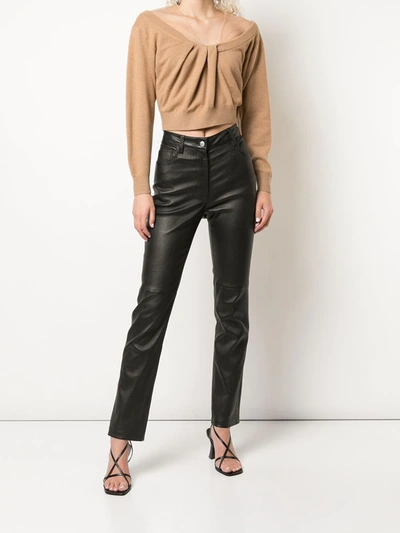 Shop Alexander Wang Draped Neck Cropped Jumper In Brown
