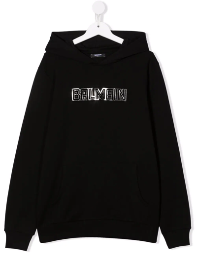 Shop Balmain Logo-print Hoodie In Black