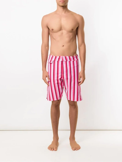 Shop Amir Slama Striped Swim Trunks In Pink