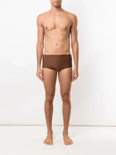 AMIR SLAMA 纯色泳裤 - 棕色
