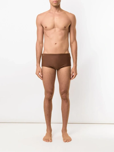 Shop Amir Slama Plain Swim Trunks In Brown